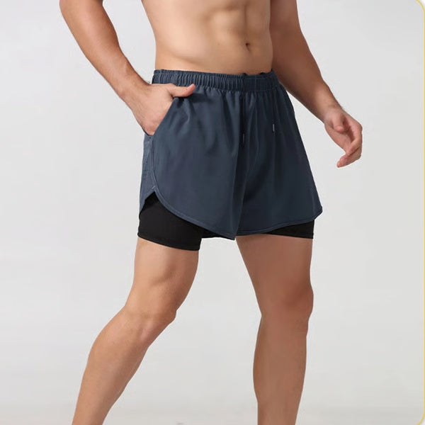 Men Running Shorts Quick-Drying Fitness Shorts Double Layer Workout Pants for Training & Bodybuilding