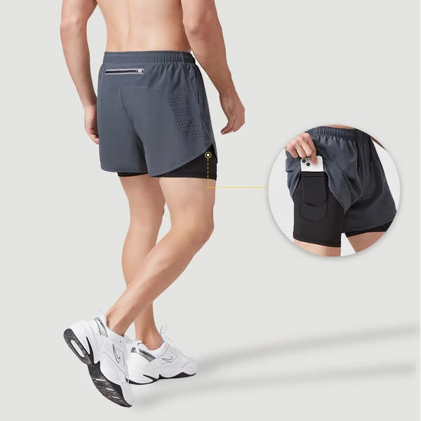 Men Running Shorts Quick-Drying Fitness Shorts Double Layer Workout Pants for Training & Bodybuilding