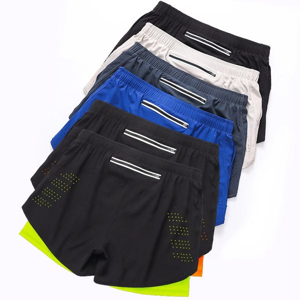 Men Running Shorts Quick-Drying Fitness Shorts Double Layer Workout Pants for Training & Bodybuilding