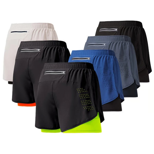 Men Running Shorts Quick-Drying Fitness Shorts Double Layer Workout Pants for Training & Bodybuilding