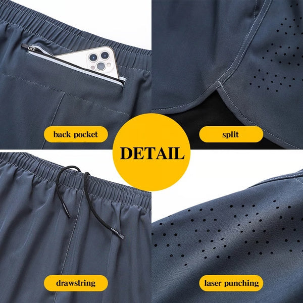 Men Running Shorts Quick-Drying Fitness Shorts Double Layer Workout Pants for Training & Bodybuilding
